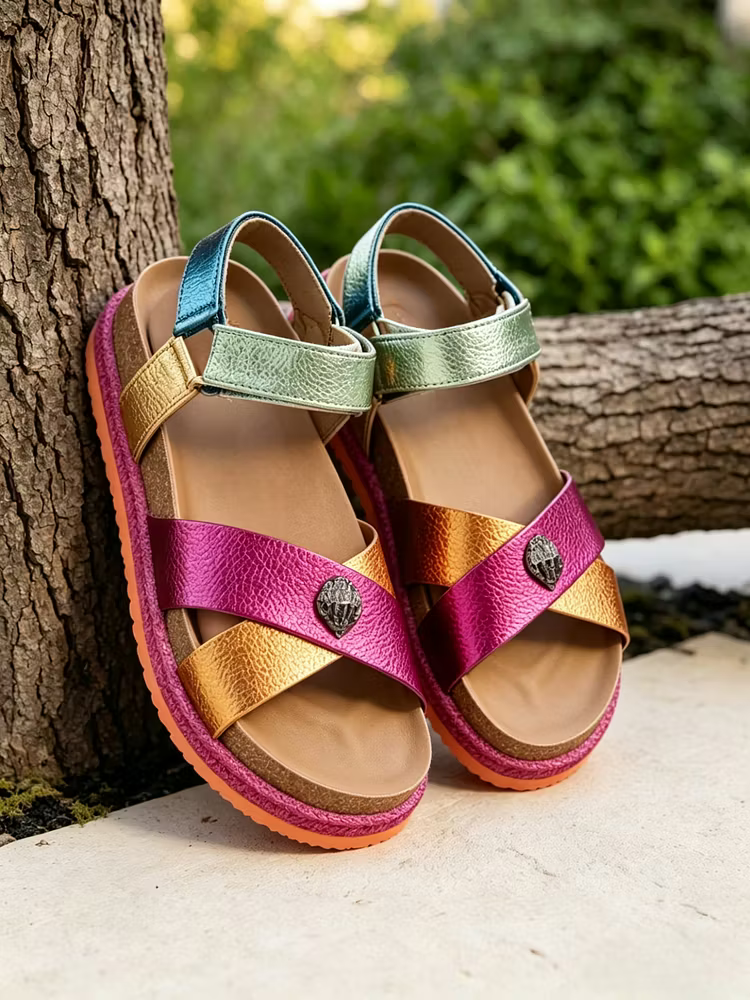 Women's Colour-Block Crossover Sandals