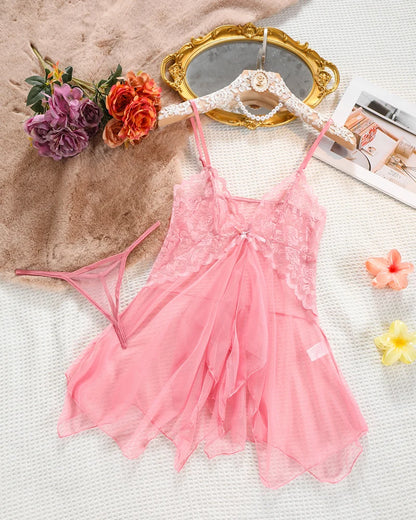 Women’s Lace and Sheer Mesh Babydoll Set