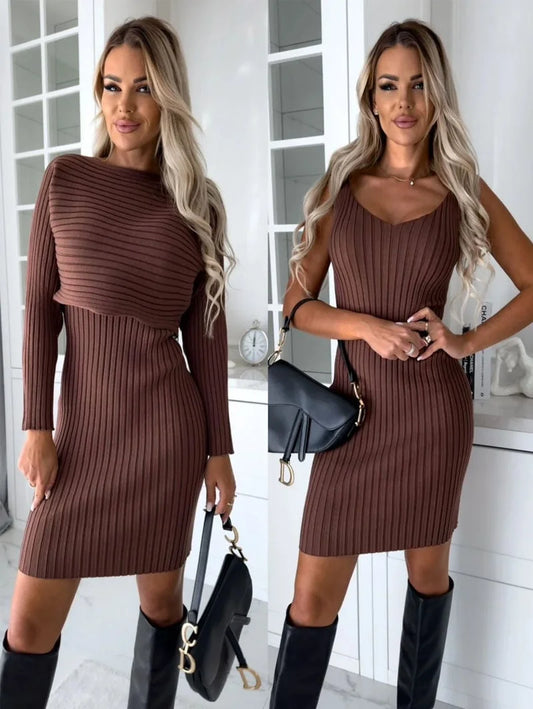 Women’s Knitted Jumper And Strappy Midi Dress Set
