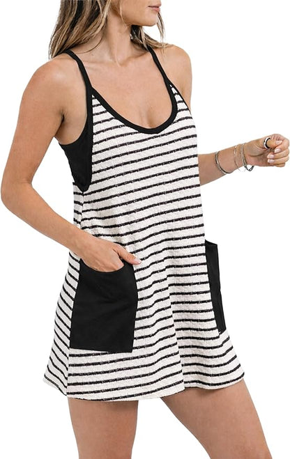 Women’s Striped Sleeveless Summer Dress with Built-In Shorts
