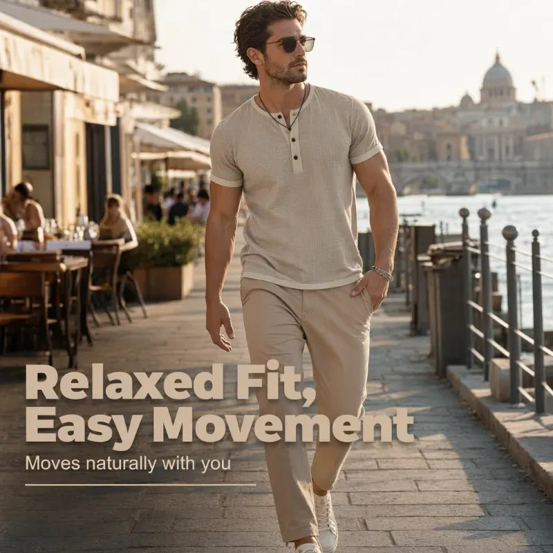 Men’s Contrast-Trim Short-Sleeve Henley Shirt