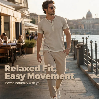 Men’s Contrast-Trim Short-Sleeve Henley Shirt