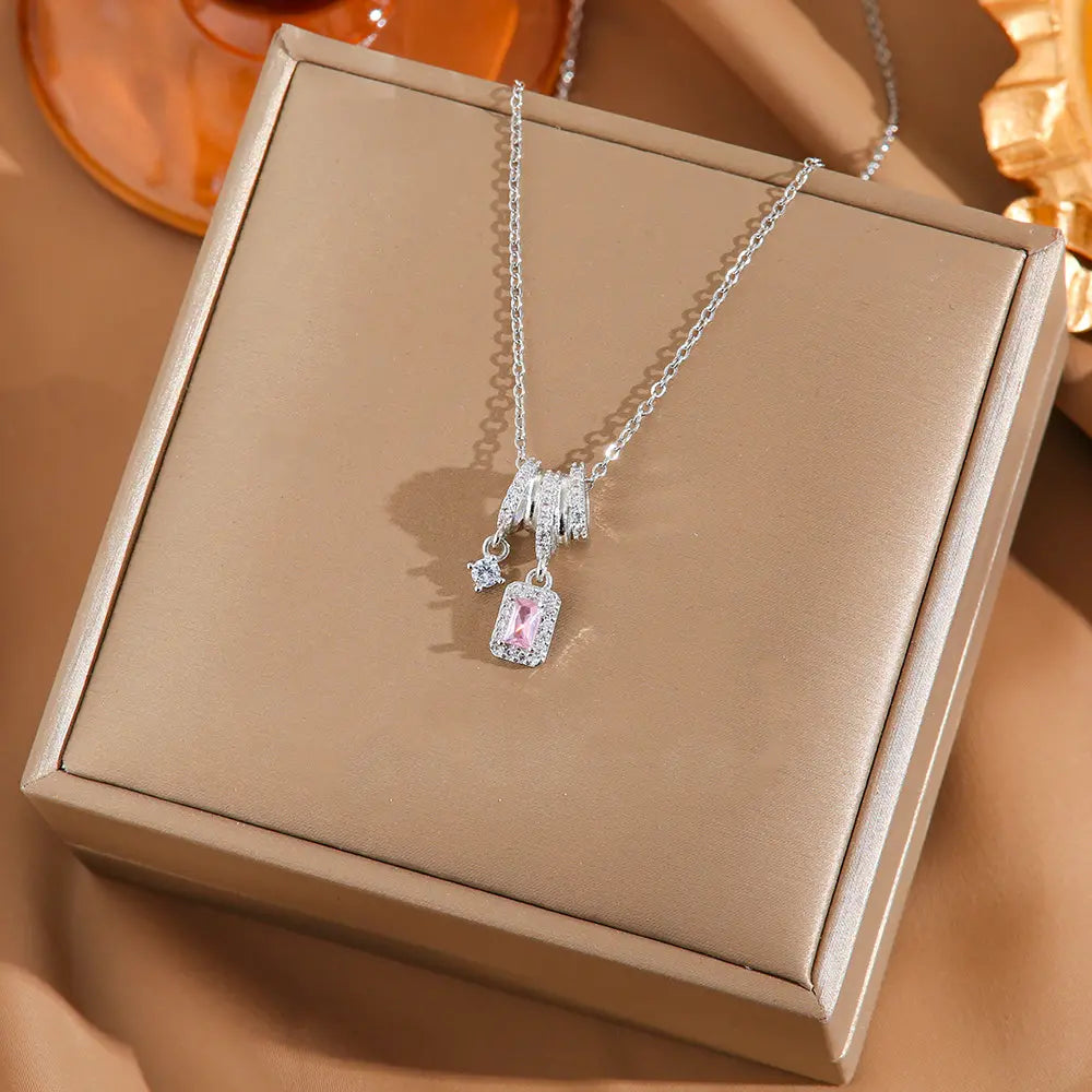 Women's Faceted Pink Drop Necklace