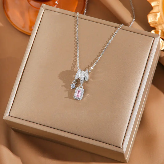 Women's Faceted Pink Drop Necklace