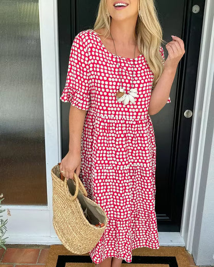 Polka Dot Ruffle-Hem Midi Dress