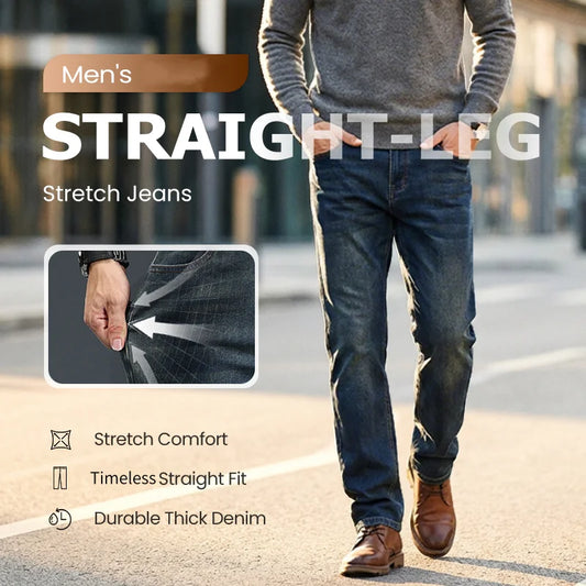 Men’s Mid-Rise Straight Leg Stretch Denim Jeans