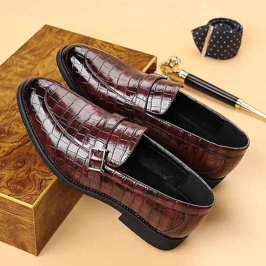 Men’s Textured Croc Effect Slip On Dress Loafers