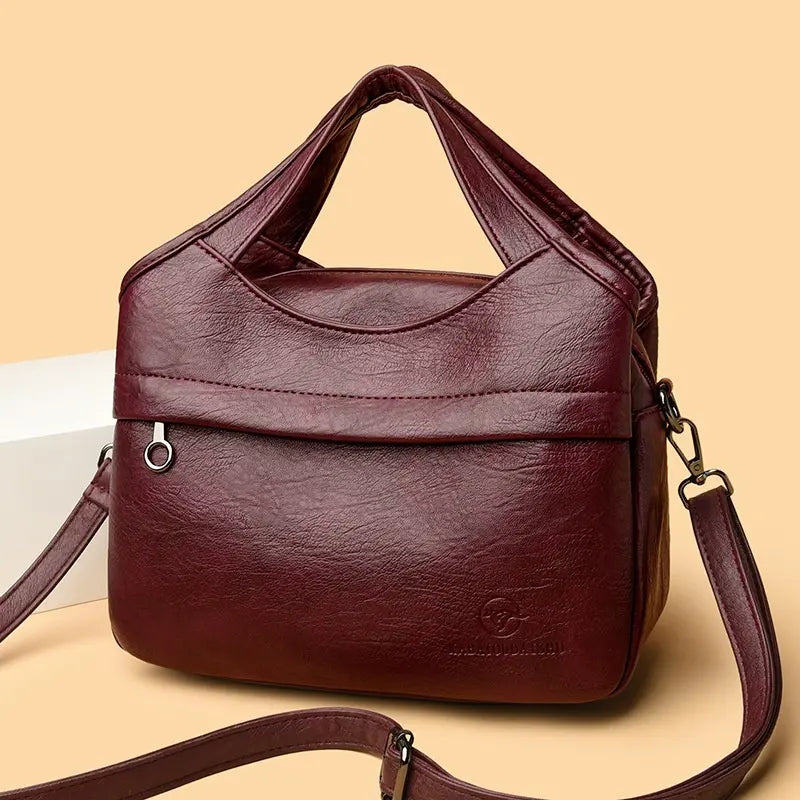 Women’s Multi-Pocket PU Shoulder Bag with Adjustable Strap