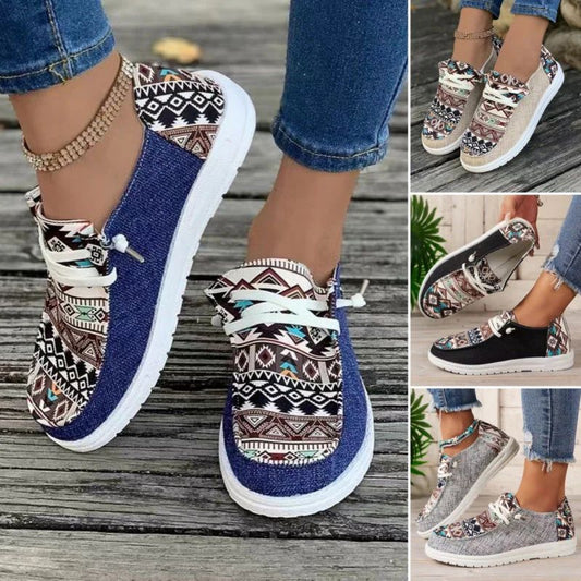 Women's Casual Shoes with Ethnic Pattern in Canvas
