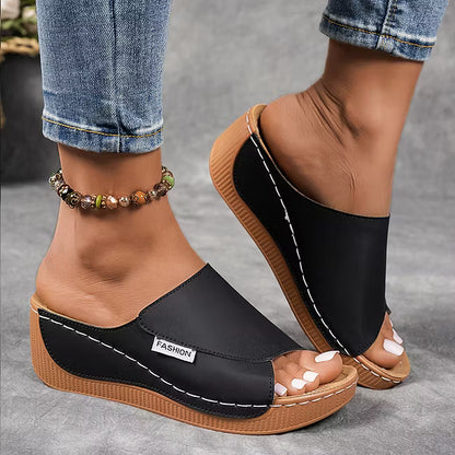 Women's Leather-Effect Wedge Sandals