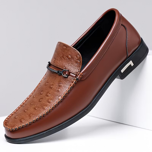 Men's Ostrich-Effect Leather-Look Loafers