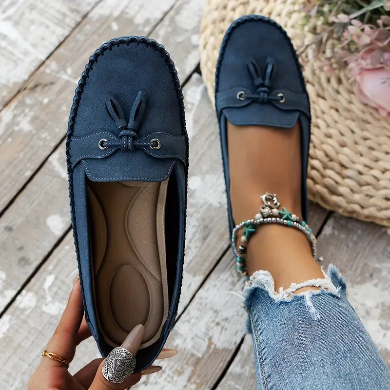 Women's Vintage-Style Soft Comfort Loafers with Bow Embellishment