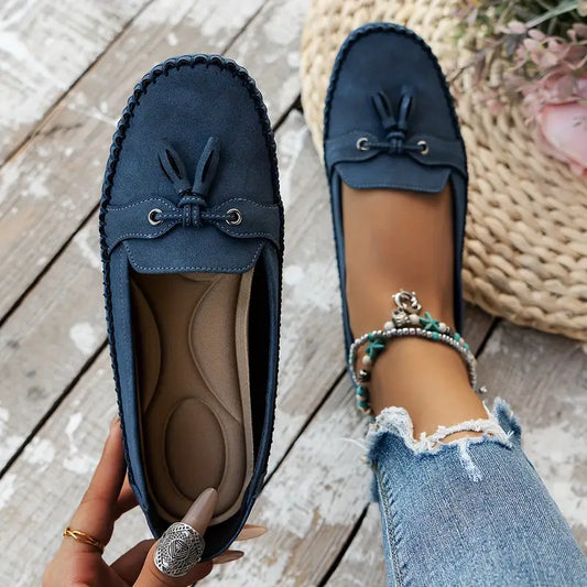 Women's Vintage-Style Soft Comfort Loafers with Bow Embellishment