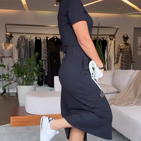 Women’s V-Neck Top and Midi Skirt Two-Piece Set