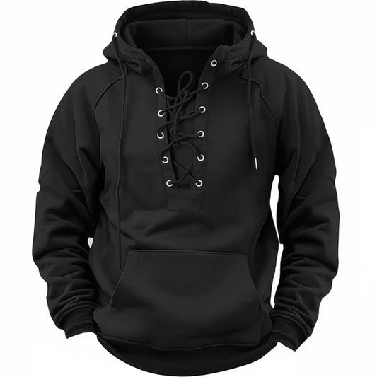 Men’s Long Sleeve Lace Up Hooded Sweatshirt