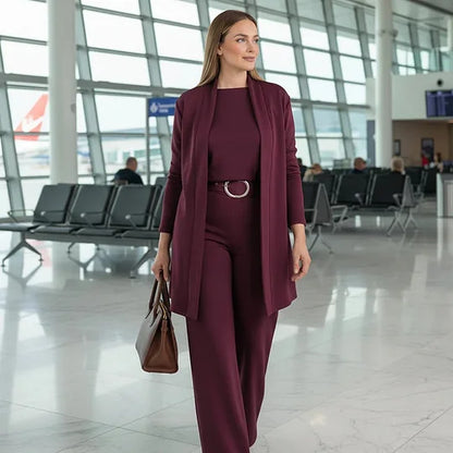 Women’s Elegant 3-Piece Cardigan, Top & Trousers Co-Ord Set
