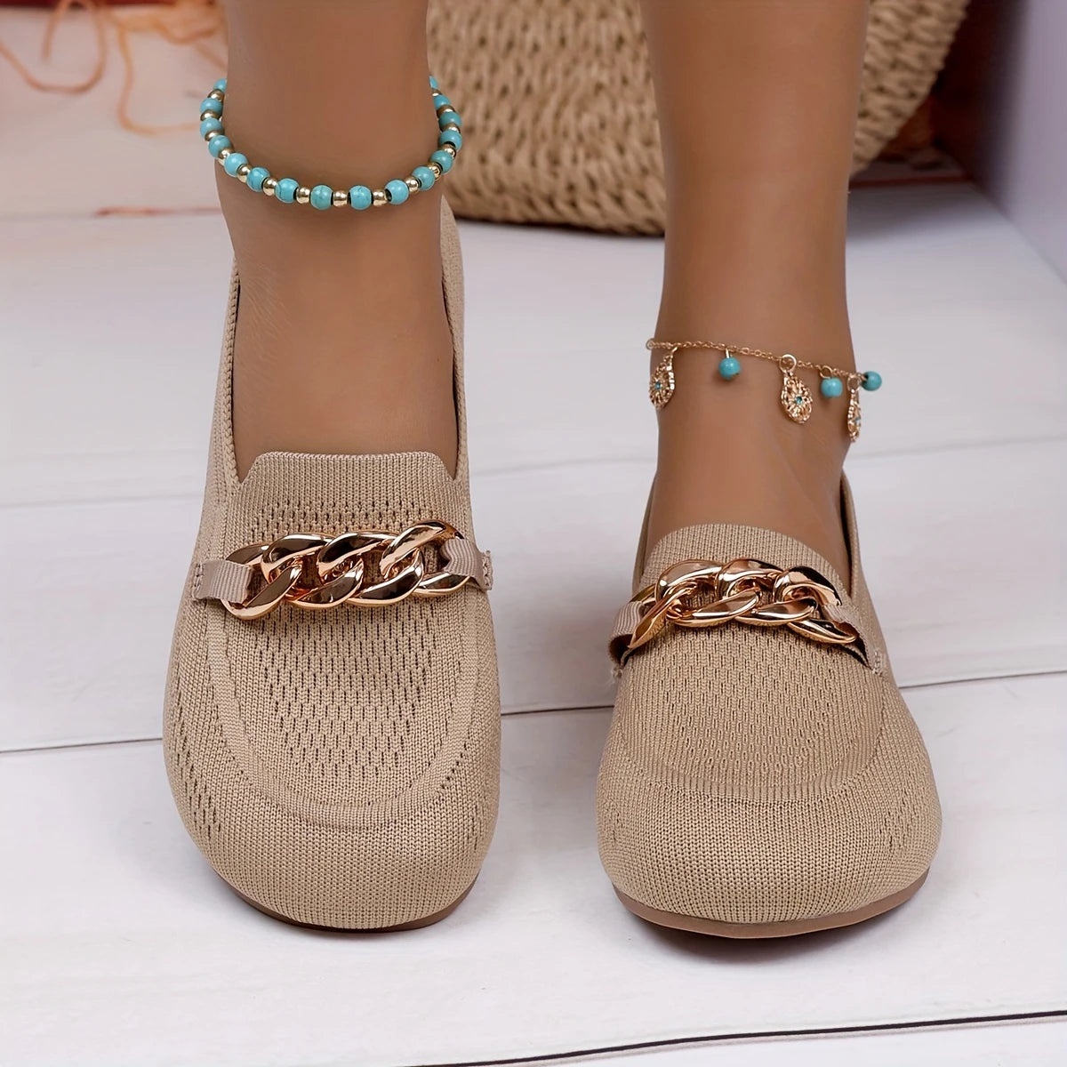 Plus Size Sparkle Flats - Breathable Slip-Ons