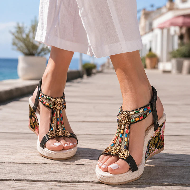 Women’s Beaded Boho Wedge Sandals