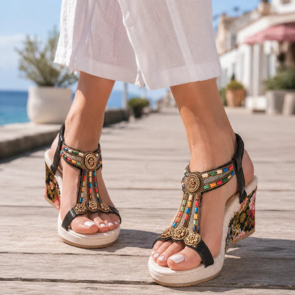 Women’s Beaded Boho Wedge Sandals
