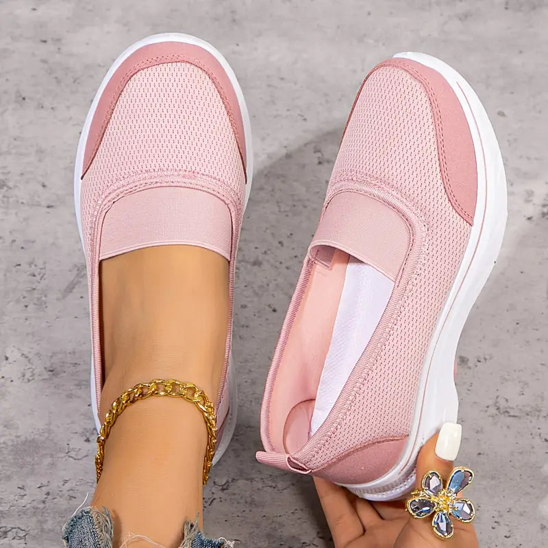 Women's Comfort Slip-On Trainers- Breathable Mesh Walking Shoes