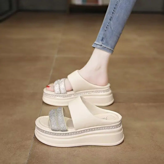 Women’s Rhinestone Platform Slip-On Sandals