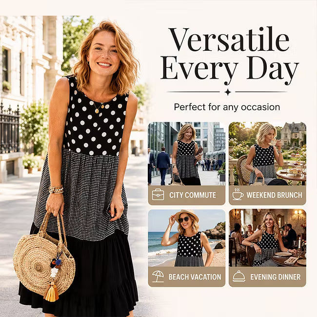 Women's Polka Dot and Check Patchwork Dress