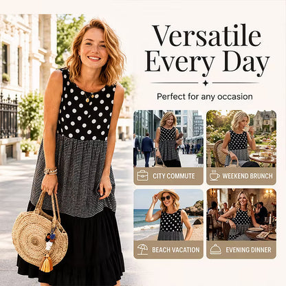 Women's Polka Dot and Check Patchwork Dress