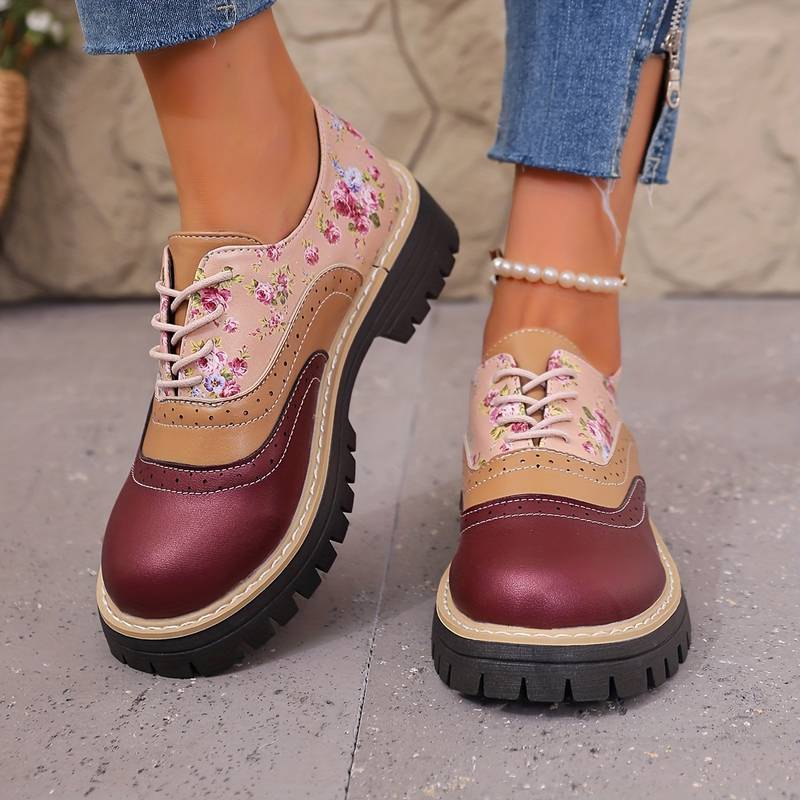 Women’s Floral Brogue Lace Up Chunky Sole Shoes