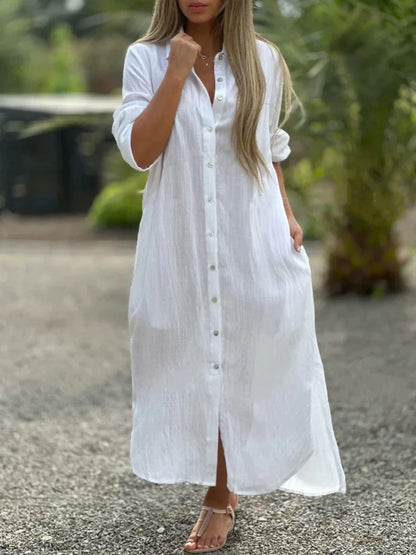 Women's Button-Front Maxi Shirt Dress