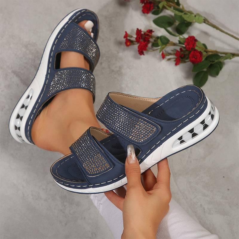 Women's Rhinestone Glitter Wedge Sandals