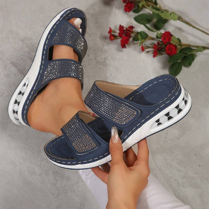 Women's Rhinestone Glitter Wedge Sandals