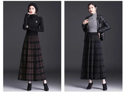 Women’s Knitted Wool Blend Plaid Maxi Skirt