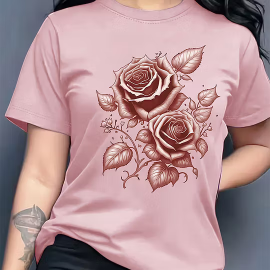 Rose Print Short-Sleeve T-Shirt