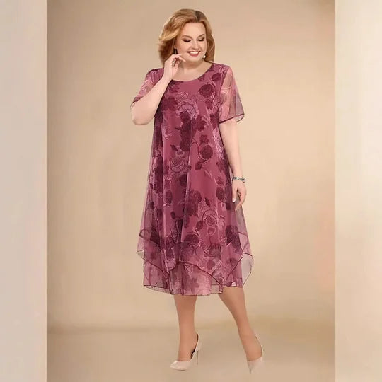 Women’s Floral Chiffon Asymmetrical Layered Dress