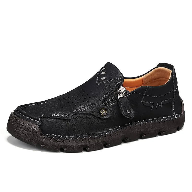 Men's Premium Wide-Toe Leather-Look Zip Loafers