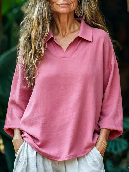 Women’s Loose Polo-Collar Straight Blouse