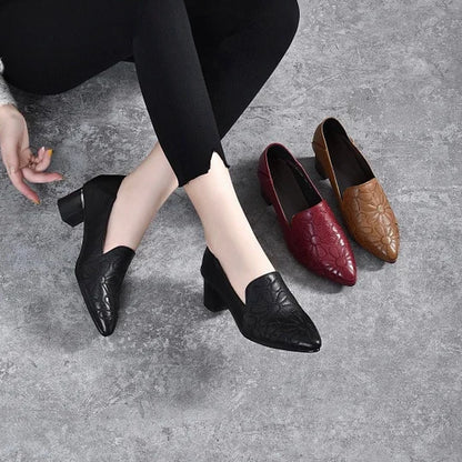 Women’s Soft Leather-Look Embroidered Mid-Heel Pumps