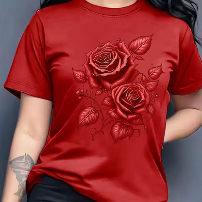 Rose Print Short-Sleeve T-Shirt