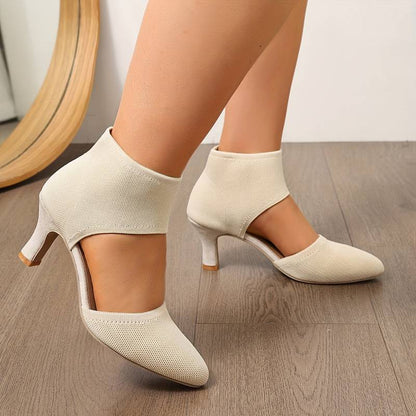 Women’s Knit Ankle-Cuff Low Heeled Court Shoes