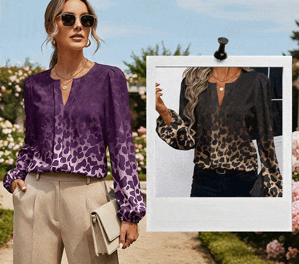 Women’s Gradient Leopard Puff Sleeve Shirt