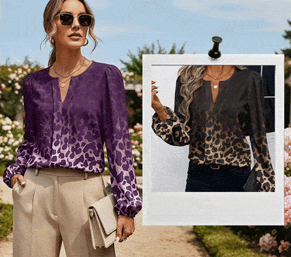 Women’s Gradient Leopard Puff Sleeve Shirt