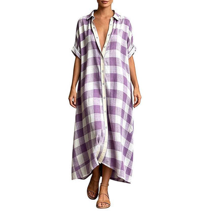 Women's Check Button Front Maxi Shirt Dress