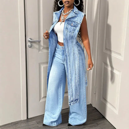 Women’s Asymmetric Longline Denim Vest