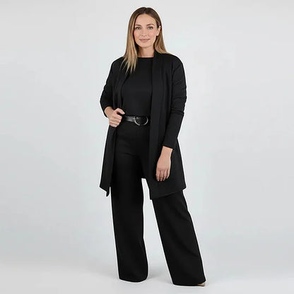 Women’s Elegant 3-Piece Cardigan, Top & Trousers Co-Ord Set