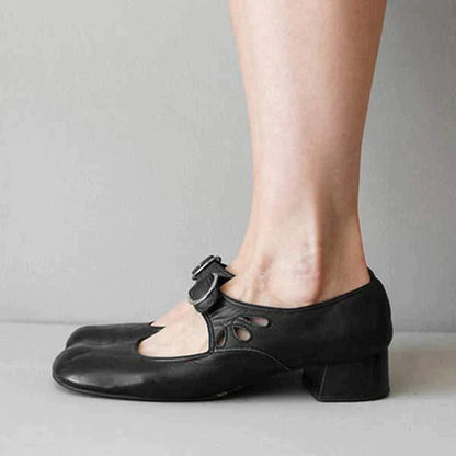 Leather-Look Wedge Buckle Sandals
