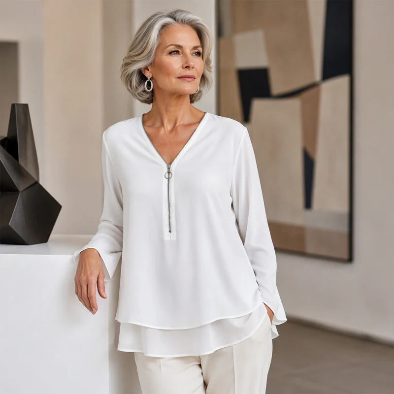 Women's Layered V-Neck Zip Sleeve Top