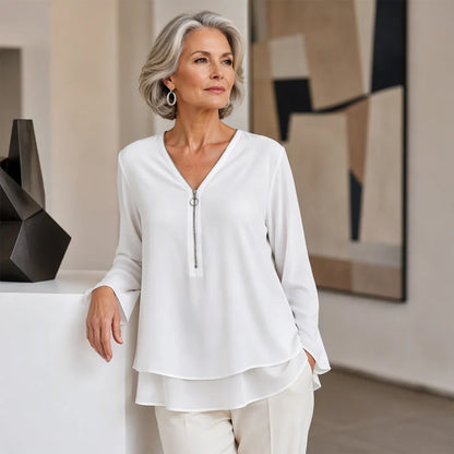 Women's Layered V-Neck Zip Sleeve Top