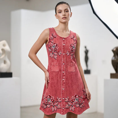 Women’s Floral Button-Front Sleeveless Dress