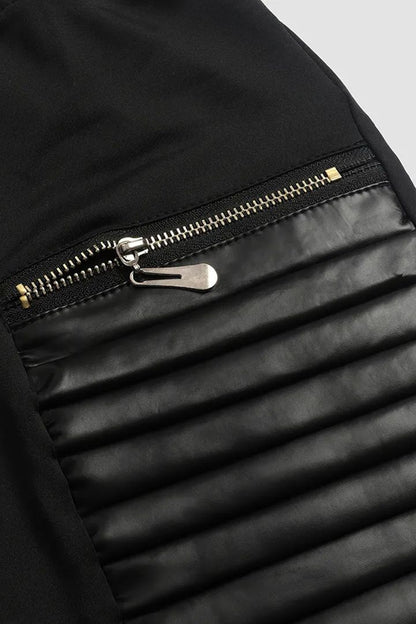 Women’s High-Waist Faux Leather Panel Zip Detail Trousers