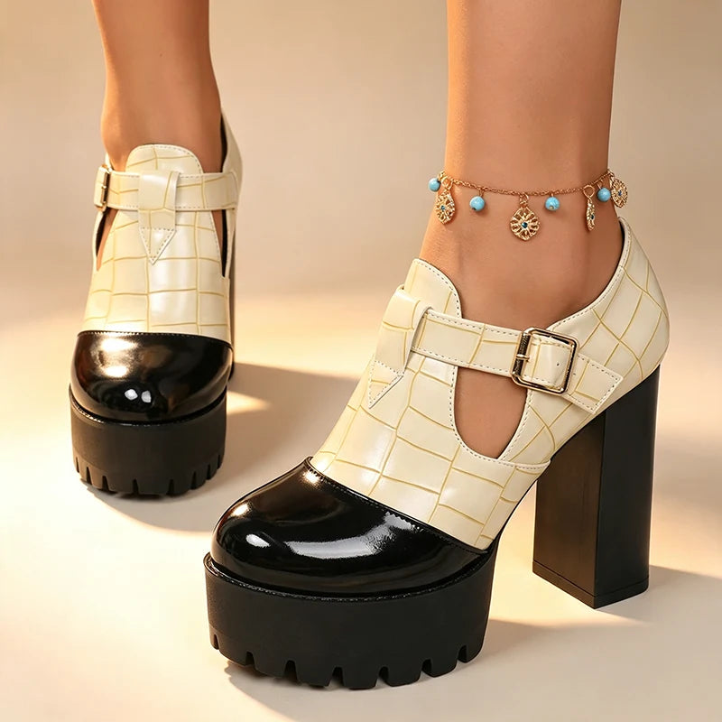 Women's T-Strap Platform Block Heels